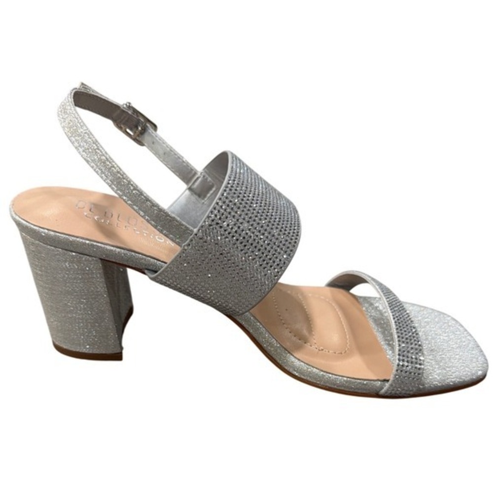 De Blossom Collection Verona-59W Silver Sparkle Rhinestone Block Heels Wide 10 - Picture 5 of 7